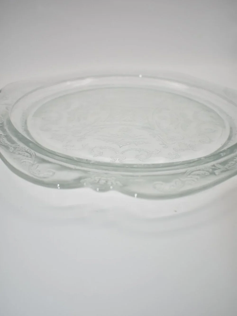 Vintage Indiana Glass Company Clear Dinner Plates Floral Scroll (4 Available)